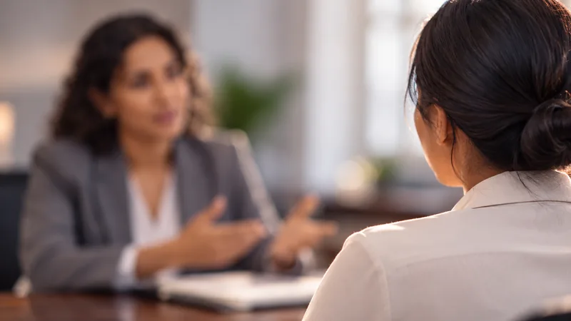 Interpreter speaking with a client